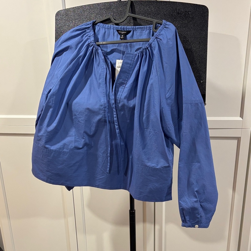 Banana Republic Blue Women's Dolman Sleeve Cropped Blouse with Cinching